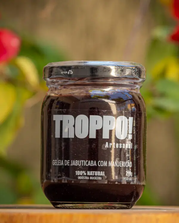 Geleia de Jabuticaba com Manjericão Troppo pote de vidro artesanal 100 por cento natural cor roxa escura intensa