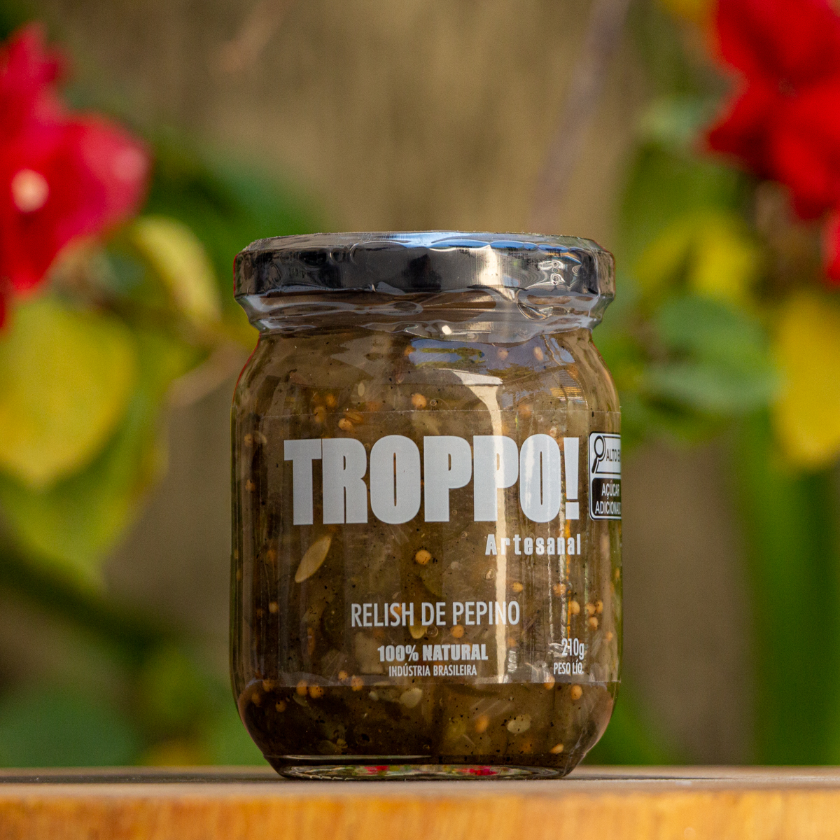 Relish de Pepino Troppo pote de vidro artesanal 210g 100 por cento natural com pedaços de pepino e sementes de mostarda