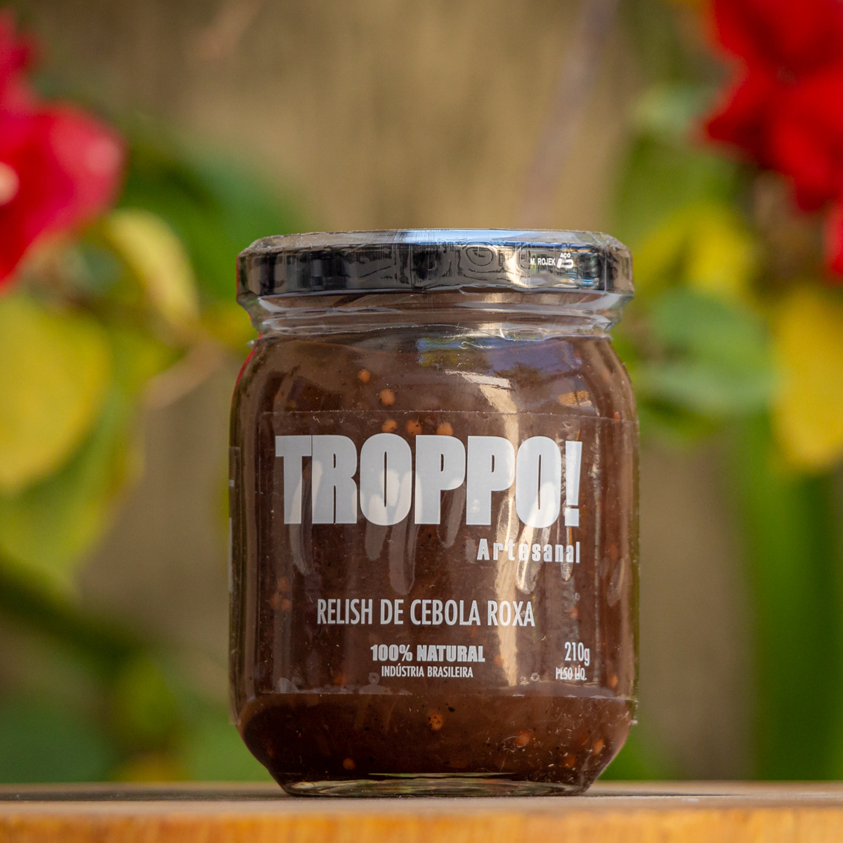 Relish de Cebola Roxa Troppo pote de vidro artesanal 210g 100 por cento natural cor roxa intensa com sementes de mostarda