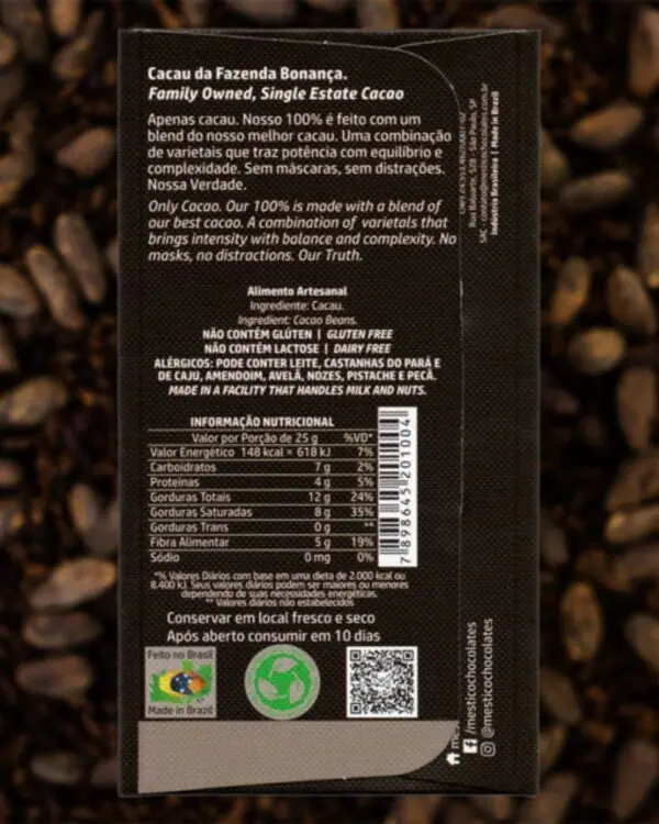 Chocolate Absoluto 100% Mestiço - Cacau Puro Bean to Bar (60g) -1 Chocolate Absoluto 100% Mestiço - Cacau Puro Bean to Bar (60g) -1