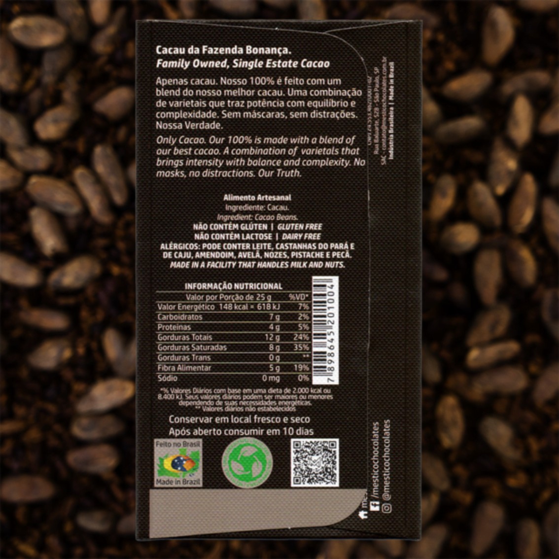 Chocolate Absoluto 100% Mestiço - Cacau Puro Bean to Bar (60g)
