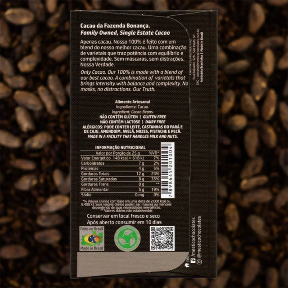 Chocolate Absoluto 100% Mestiço - Cacau Puro Bean to Bar (60g)