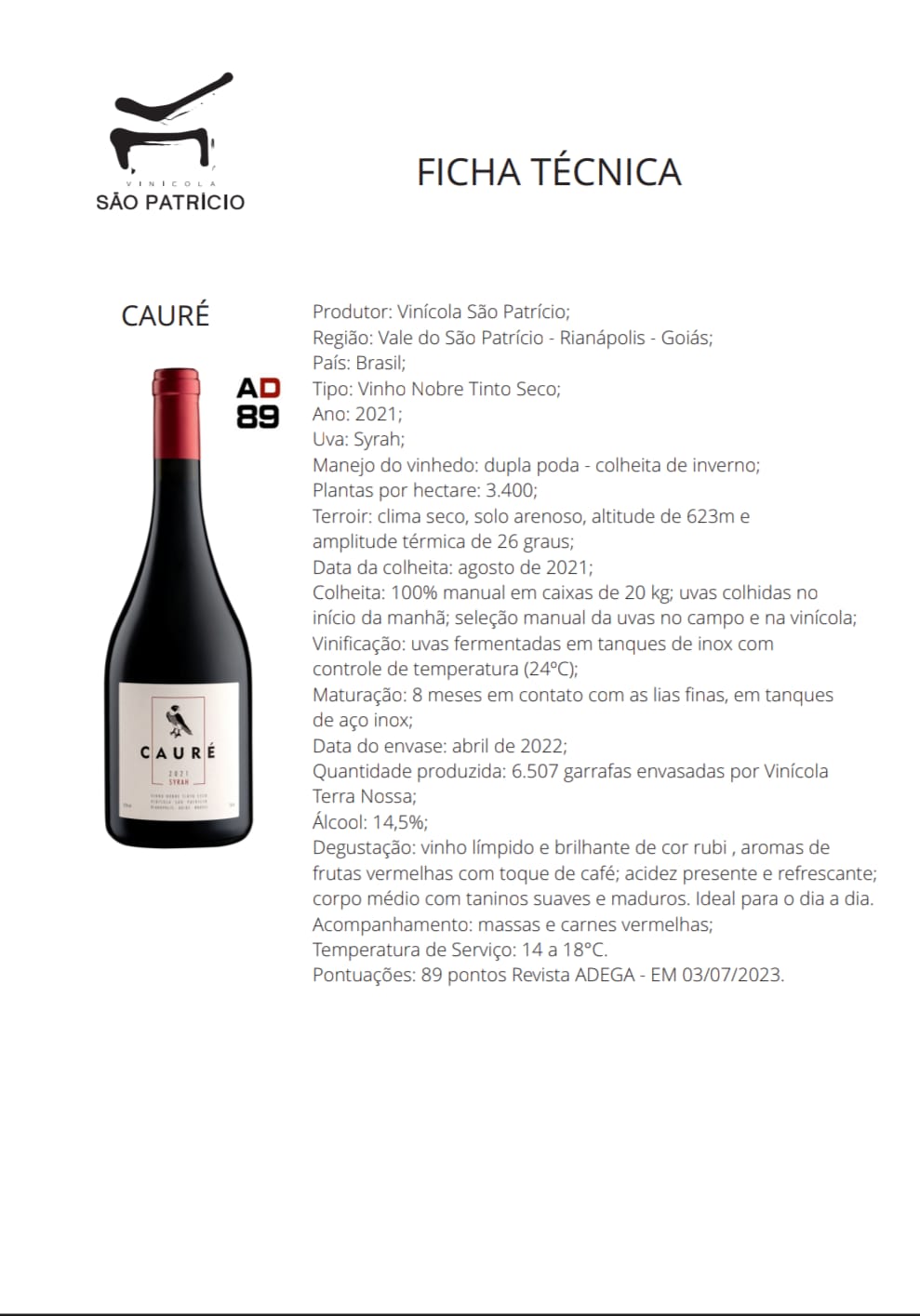 Vinho Tinto Cauré Syrah 2021 - 750 ml