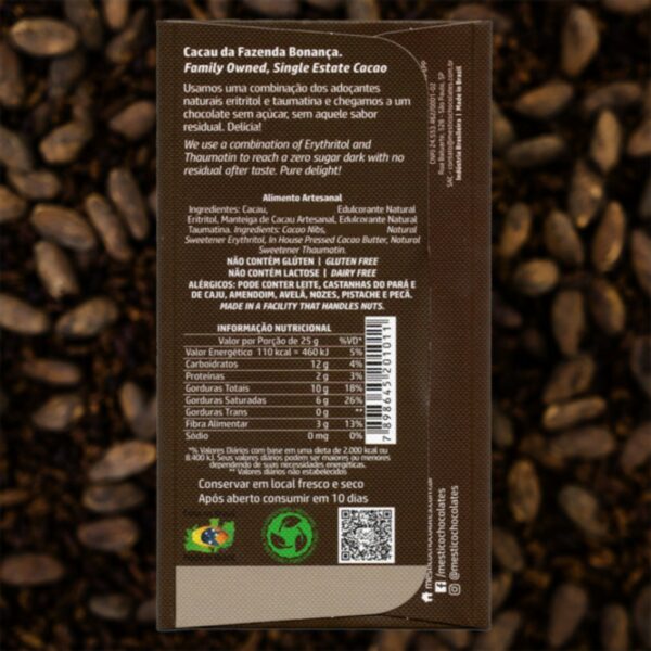 Chocolate Zero Açúcar 72% - Mestiço - 50g - 2