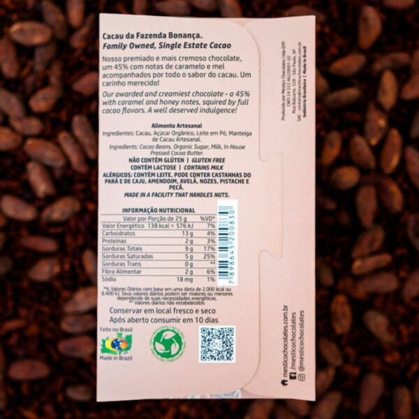 Chocolate ao Leite Crema 45% - Mestiço - 60g - 2