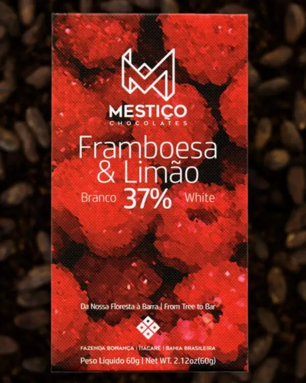 Chocolate Branco com Framboesa e Limão 37% - Mestiço - 50g Chocolate Branco com Framboesa e Limão 37% - Mestiço - 50g