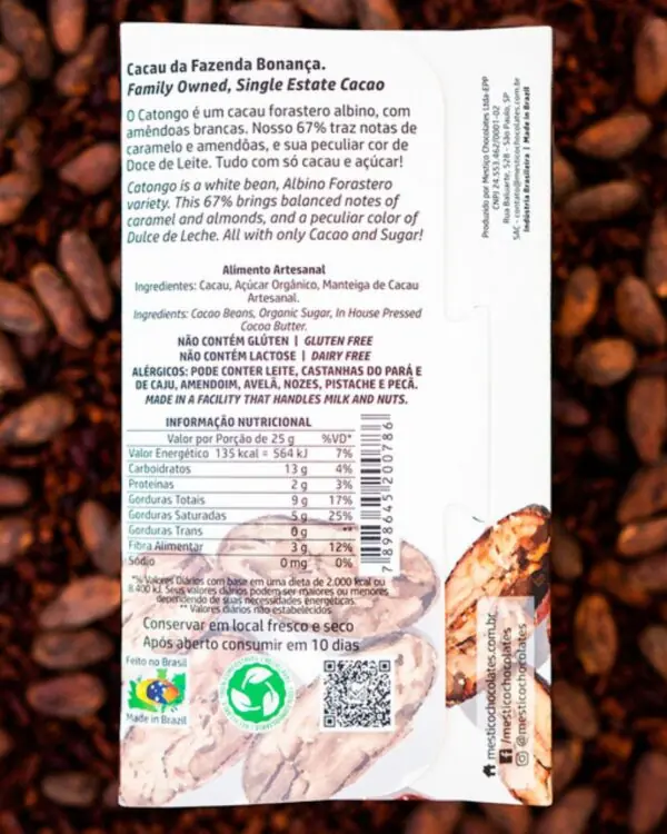 Chocolate Catongo Albino Intenso 67% - Mestiço - 60g -1