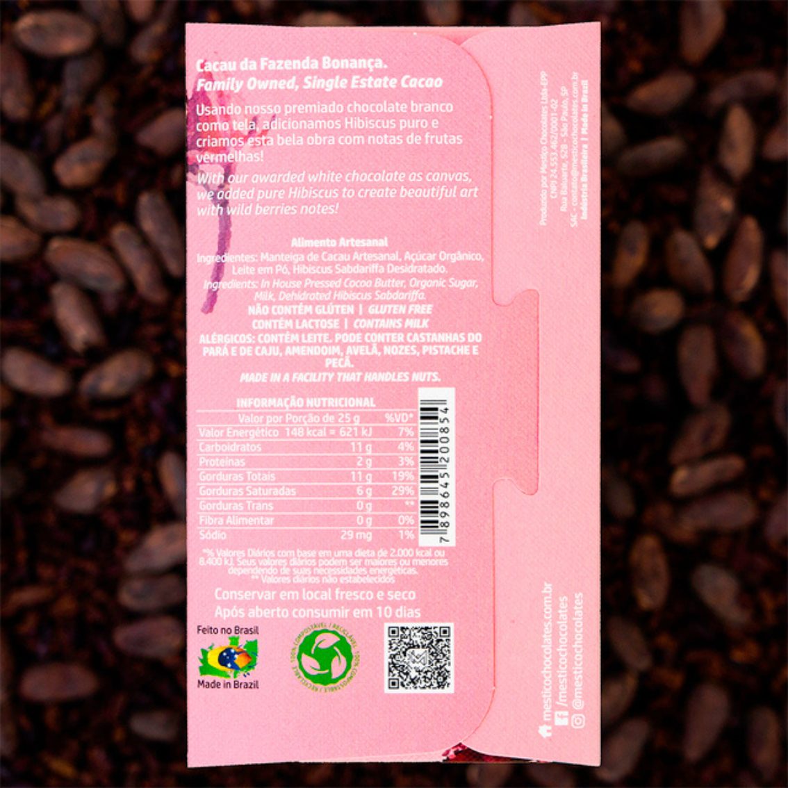 Chocolate Branco com Hibiscus 35% - Mestiço - 60g