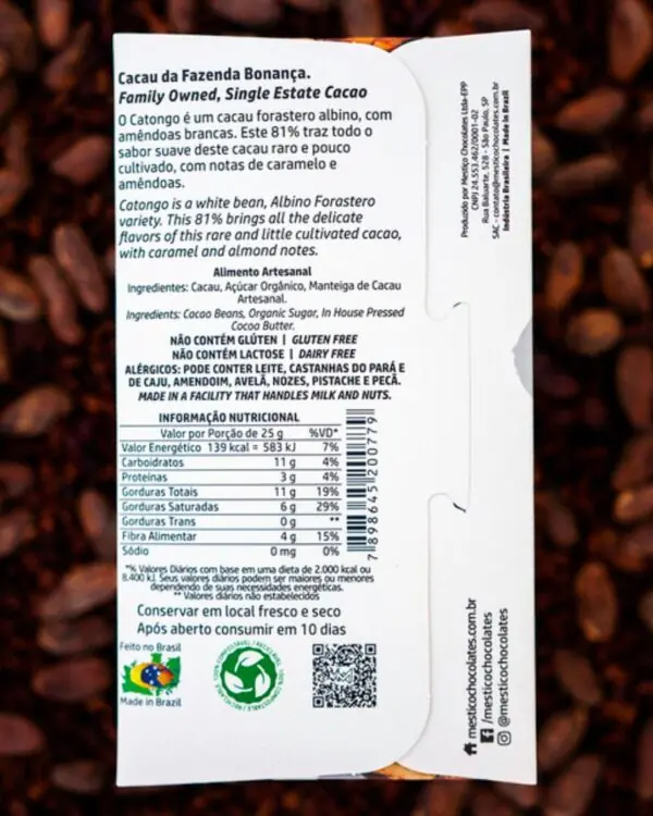 Chocolate Catongo Intenso 81% - Mestiço - 60g -1