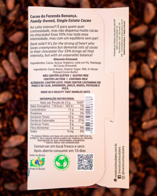Chocolate ao Leite Intenso 59% - Mestiço - 60g Chocolate ao Leite Intenso 59% - Mestiço - 60g