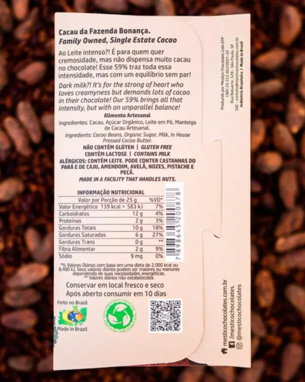 Chocolate ao Leite Intenso 59% - Mestiço - 60g
