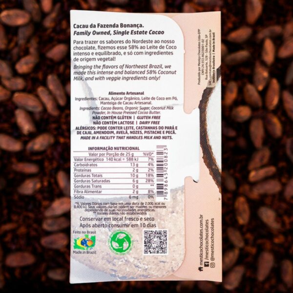 Chocolate Leite de Coco 58% - Mestiço - 60g - 2