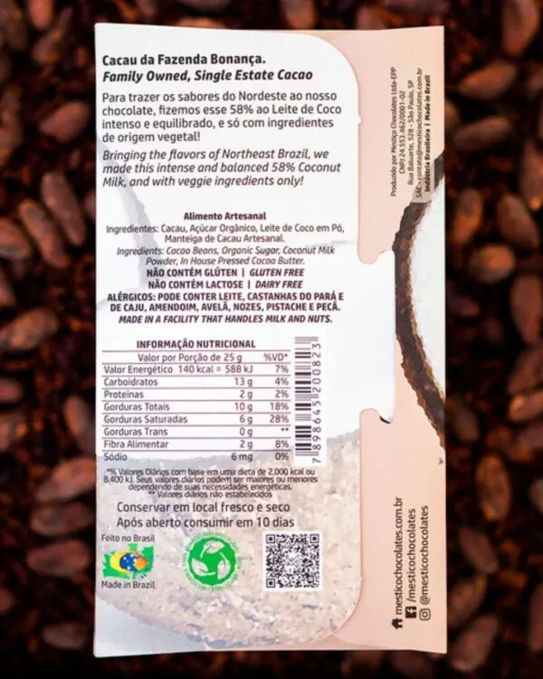 Chocolate Leite de Coco 58% - Mestiço - 60g -1