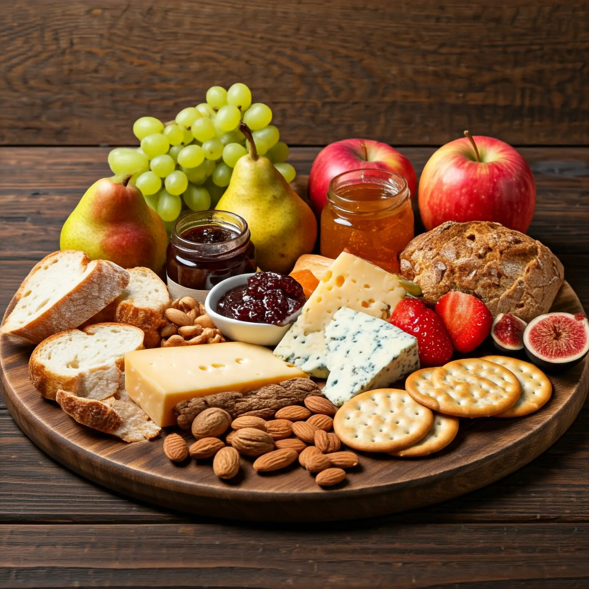 Acompanhamentos para tábuas de queijos: frutas frescas, oleaginosas, pães e geleias