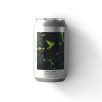 Lata de 350ml da Cerveja Melonrise, uma Hazy IPA da Cervejaria Trilha, com seu rótulo artístico verde e preto.