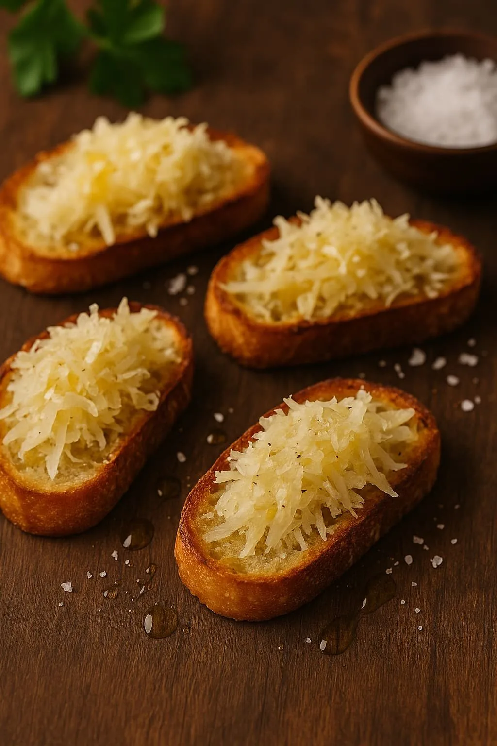50 Receitas de Petiscos de Boteco para Todas as Ocasiões - 2 Tartine de queijo tulha com azeite trufado e flor de sal
