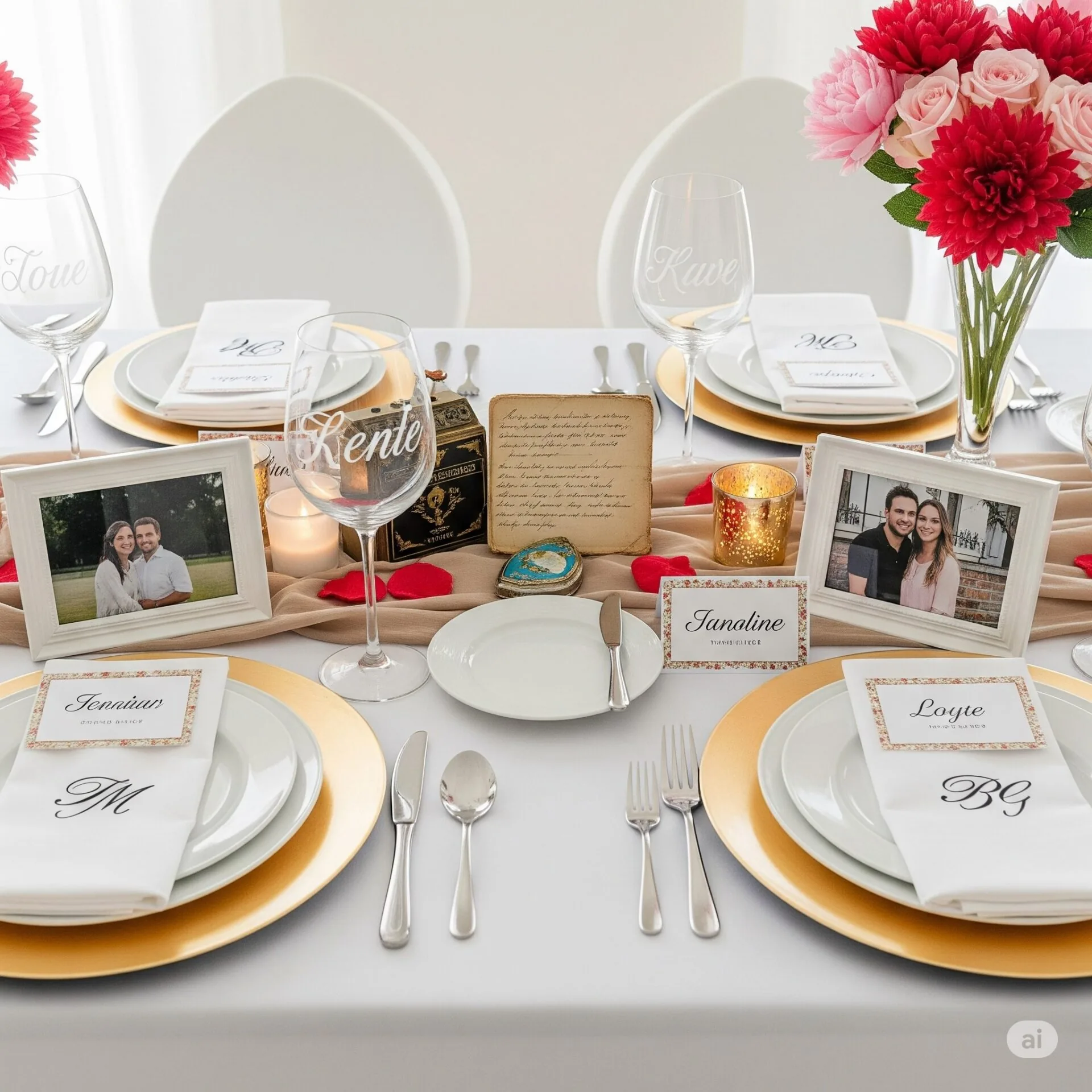 10 ideias de como montar mesa posta para o dia dos namorados - 11 10. Decoração de Mesa posta com elementos personalizados
