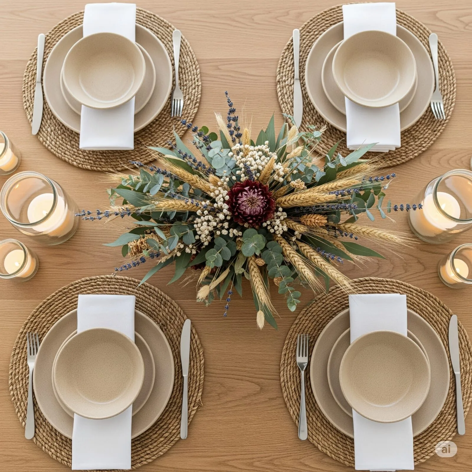 10 ideias de como montar mesa posta para o dia dos namorados - 4 3. Decoração de Mesa Posta Rústica simples e elegante
