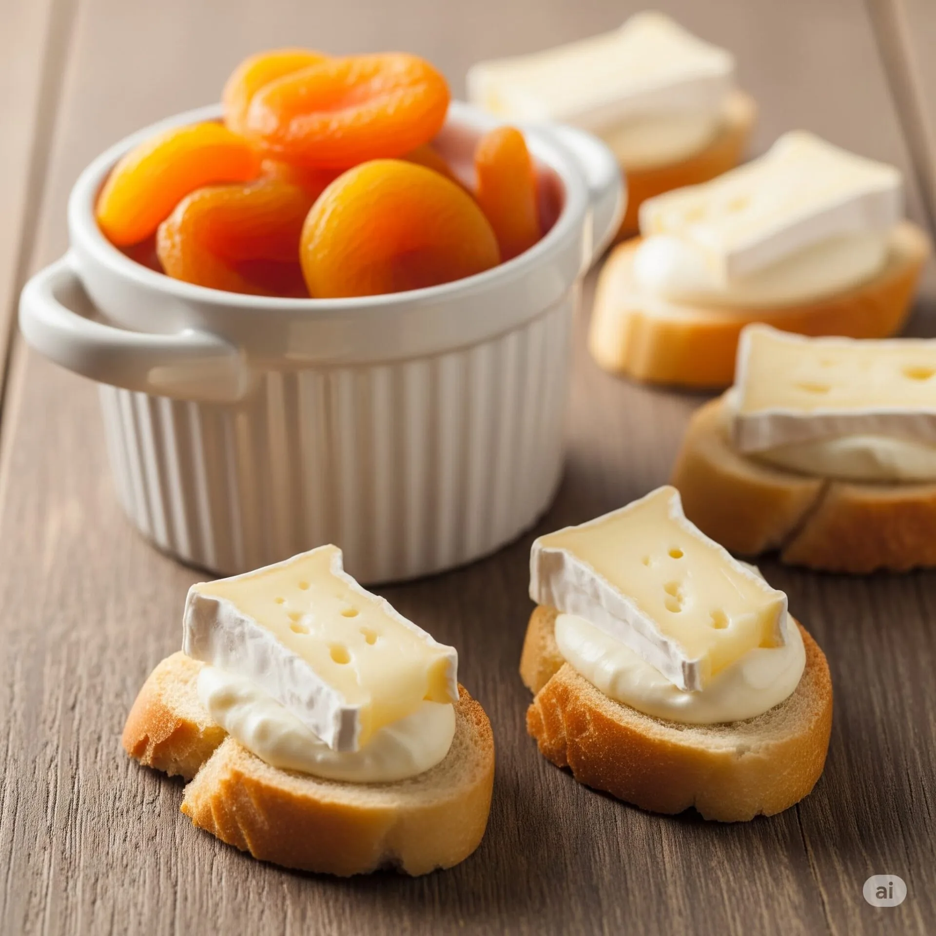 50 Receitas de Petiscos de Boteco para Todas as Ocasiões - 7 Mini torradas com queijo camembert e damasco seco
