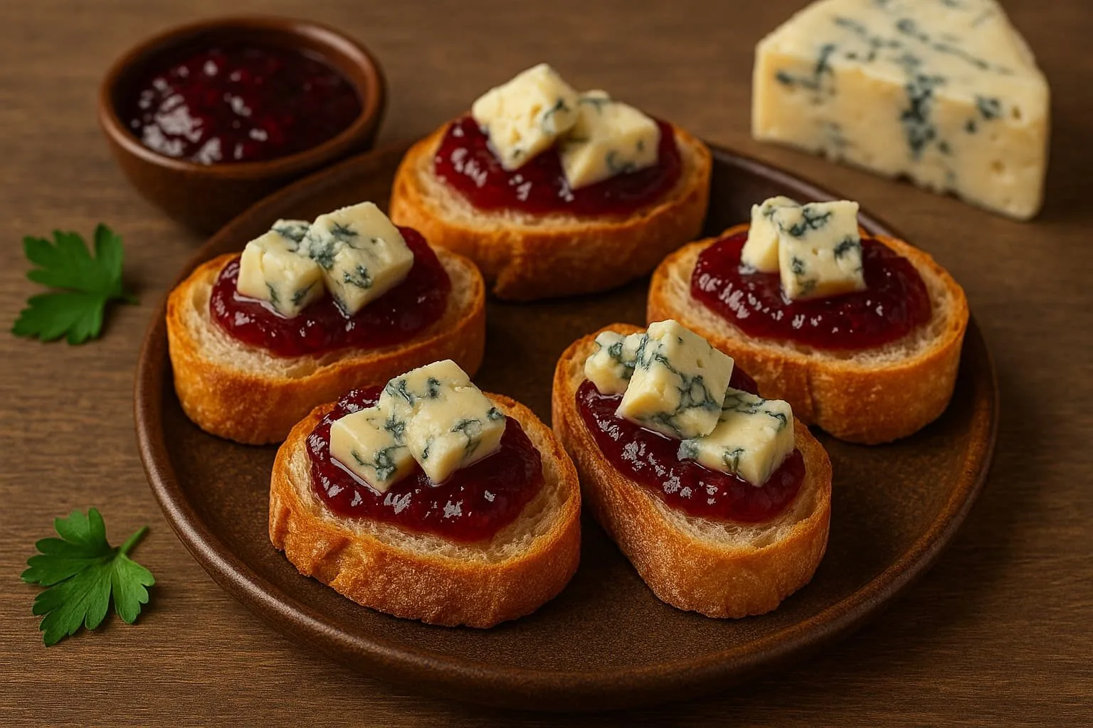 50 Receitas de Petiscos de Boteco para Todas as Ocasiões - 4 Bruschetta com queijo gorgonzola e geleia de frutas vermelhas