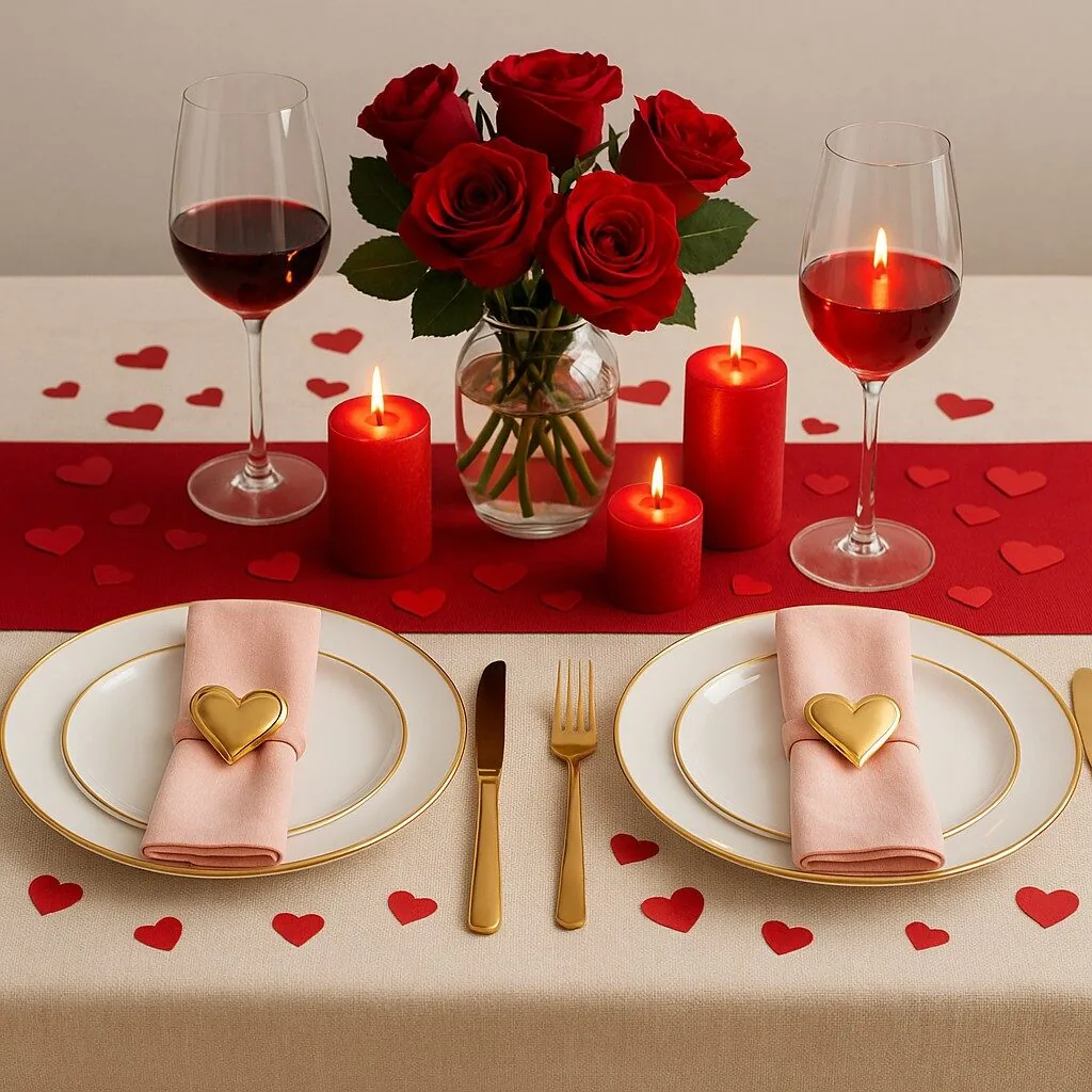 10 ideias de como montar mesa posta para o dia dos namorados - 2 Decoração de Mesa posta Clássica e romântica com vermelho e dourado