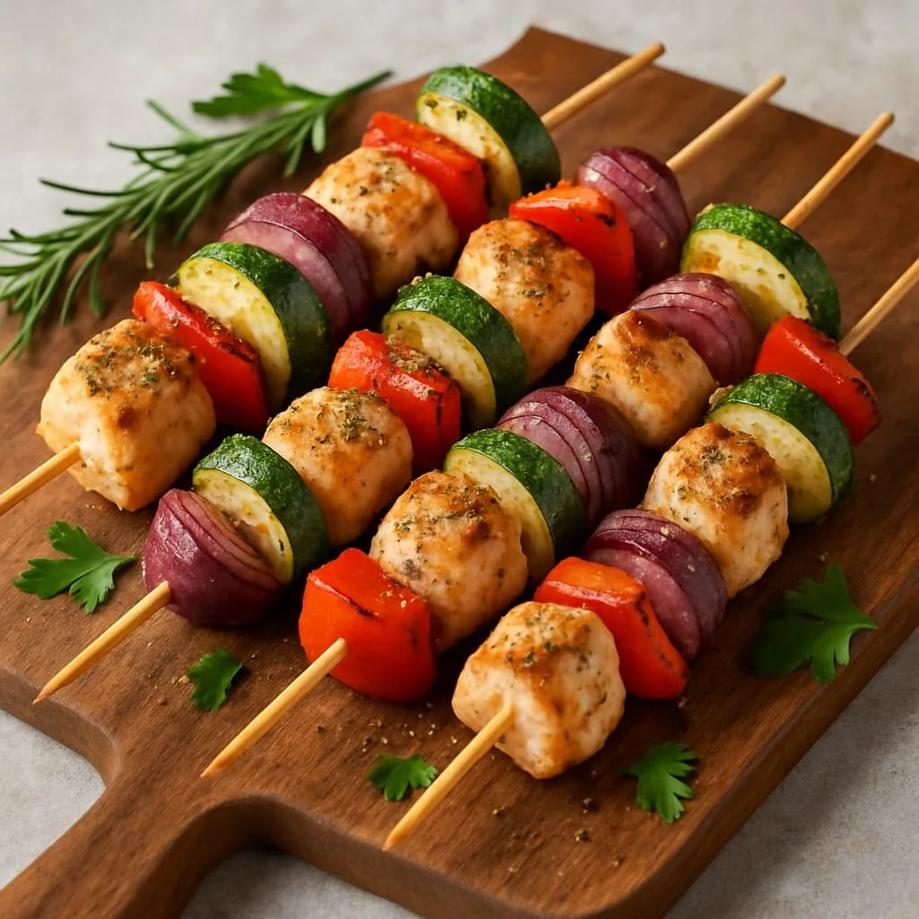 50 Receitas de Petiscos de Boteco para Todas as Ocasiões - 29 Espetinho de peito de frango com legumes