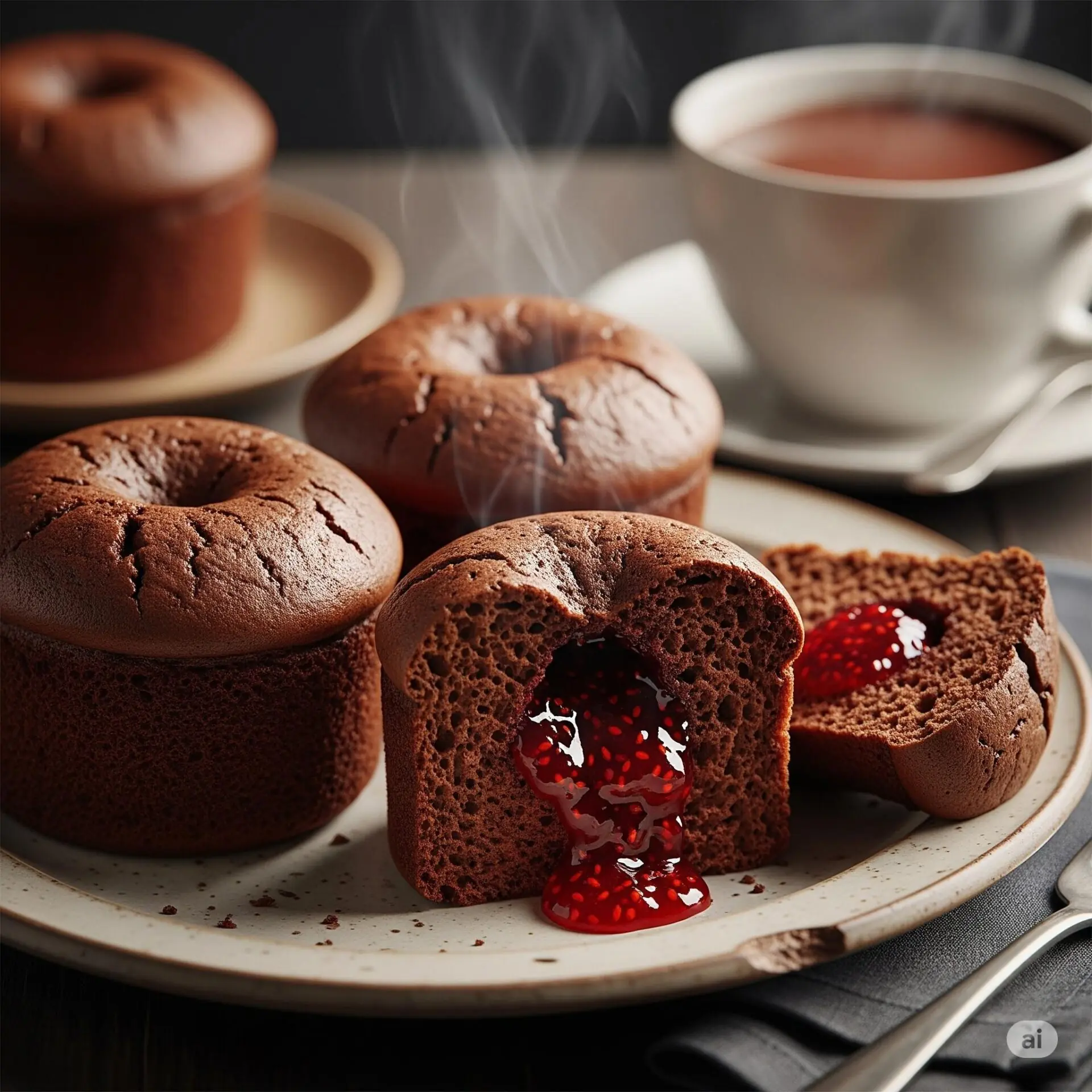 16 ideias de café da manhã romântico para surpreender - 10 Mini bolinhos de chocolate com geleia de frutas vermelhas