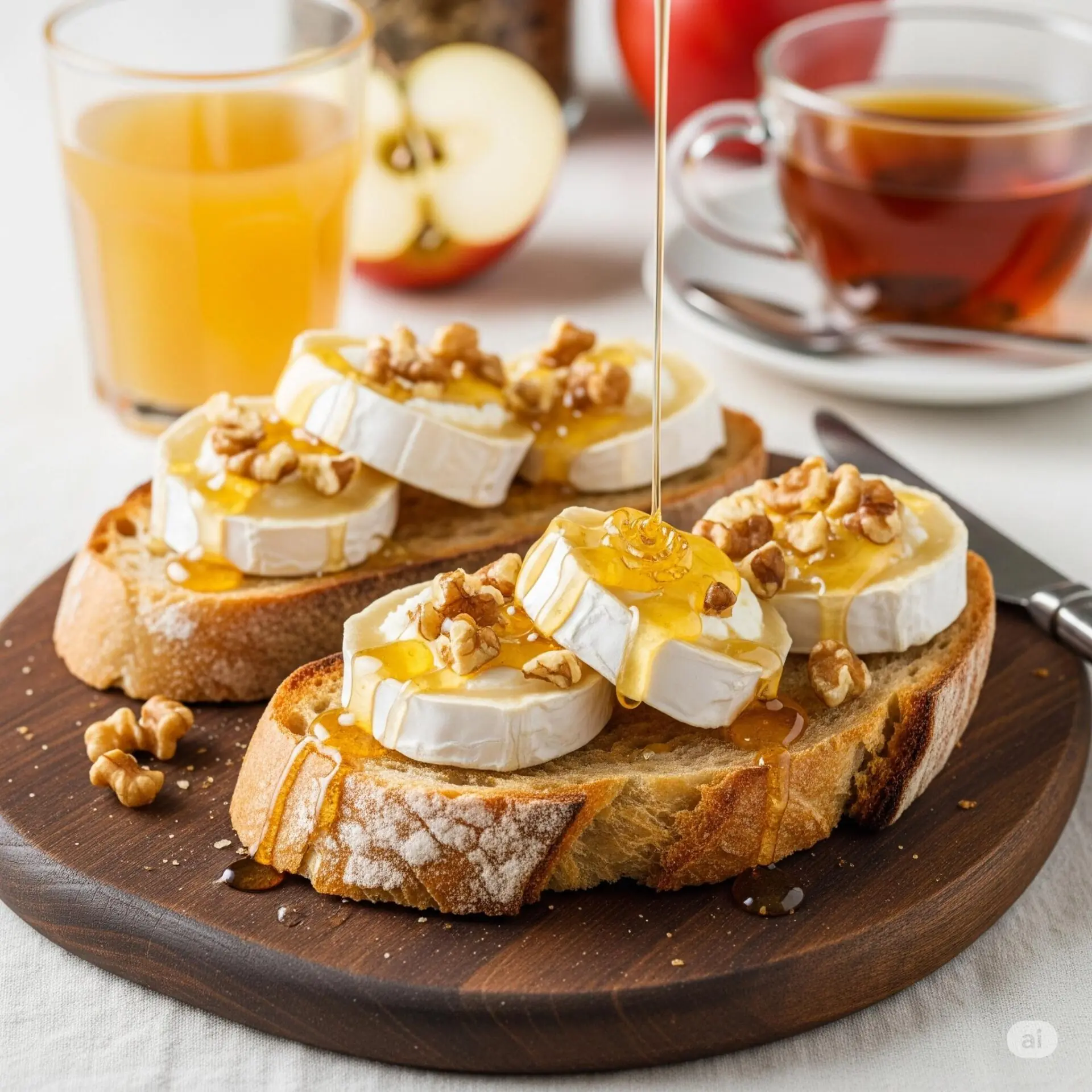 16 ideias de café da manhã romântico para surpreender - 14 Pão rústico com queijo de cabra, mel e castanhas