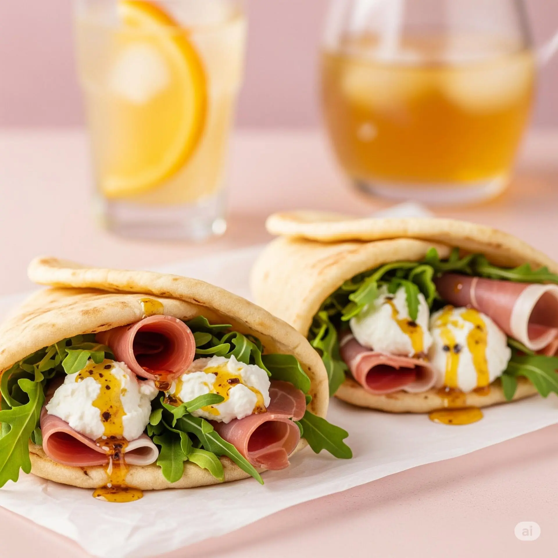 16 ideias de café da manhã romântico para surpreender - 17 Pão sírio recheado com presunto cru, rúcula e queijo de cabra