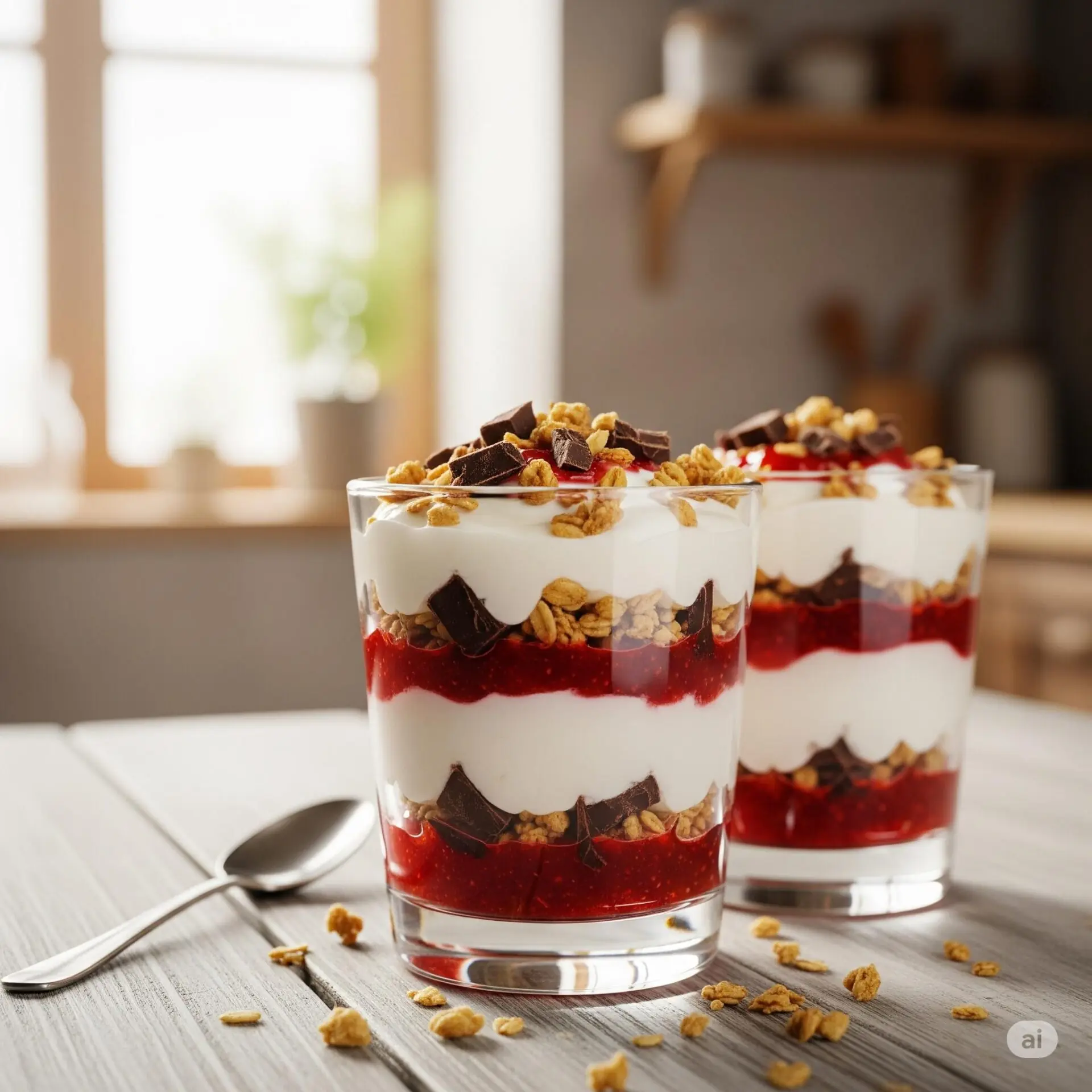 16 ideias de café da manhã romântico para surpreender - 12 Parfait de iogurte, chocolate e geleia de frutas vermelhas