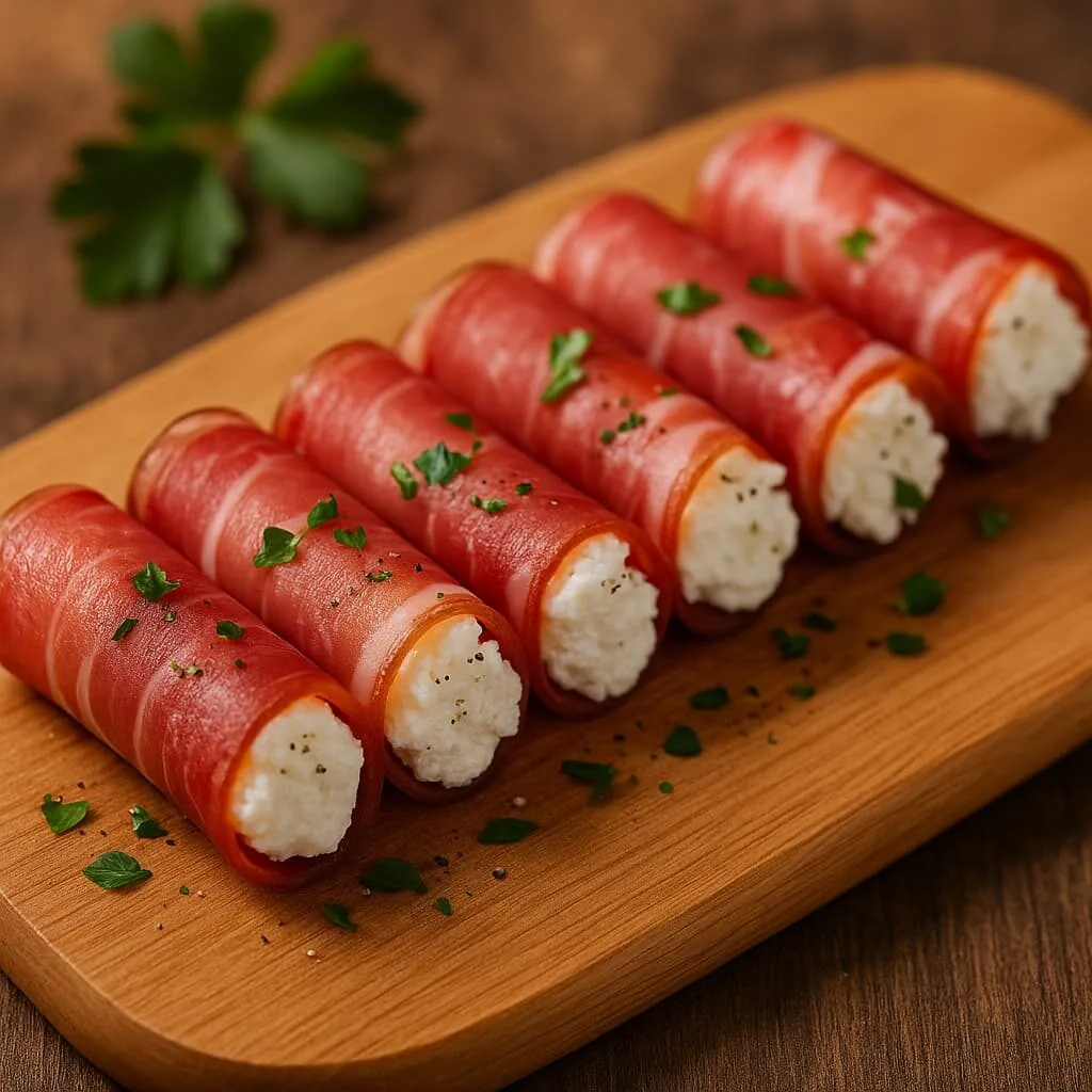 50 Receitas de Petiscos de Boteco para Todas as Ocasiões - 5 Rolinho de copa fatiada com creme de queijo de cabra