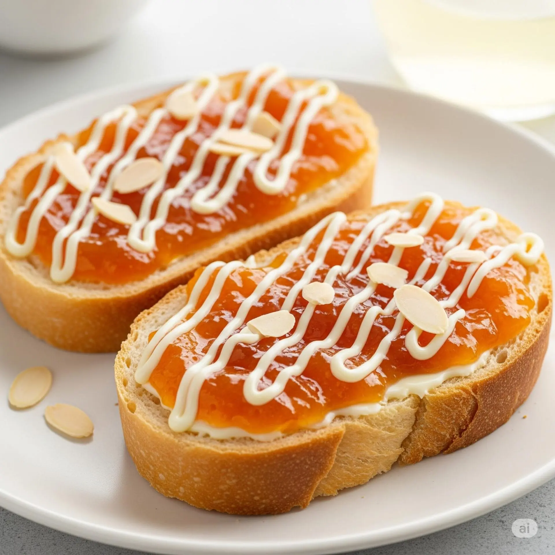 16 ideias de café da manhã romântico para surpreender - 11 Toast de chocolate branco com geleia de damasco e amêndoas