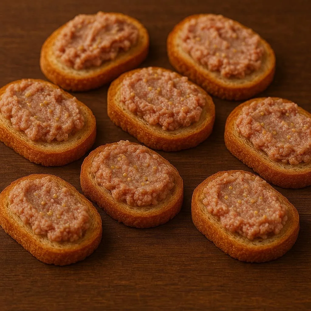 50 Receitas de Petiscos de Boteco para Todas as Ocasiões - 10 Torradinhas com patê de salame e mostarda Jais Handmade