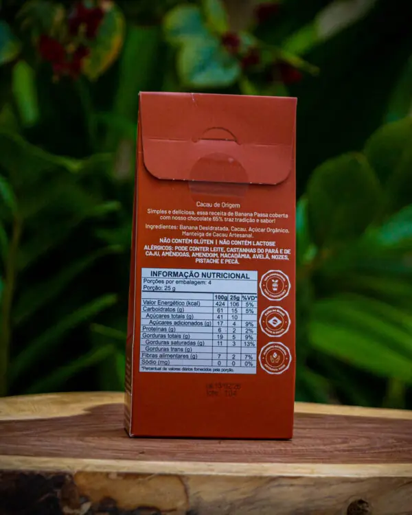 Drageado de Banana Passa com Chocolate 65% - Mestiço Chocolates - 100g Drageado de Banana Passa com Chocolate 65% - Mestiço Chocolates - 100g