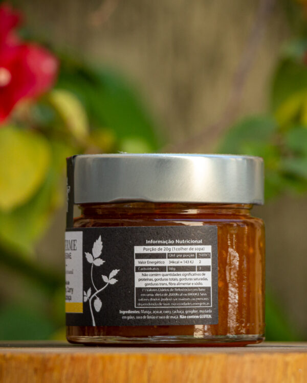 Informação atestando geleia de baixa caloria sabor manga enriquecida com gengibre e sem glúten