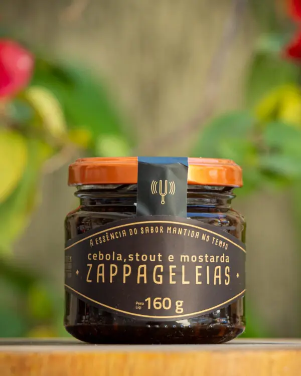 Geleia de Cebola com Cerveja Stout e Mostarda Zappa Geleias 160g tampa cobre artesanal