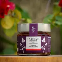 Confit de Tomate e Alho La Ferme Moderne 200g no azeite com pote de rótulo púrpura