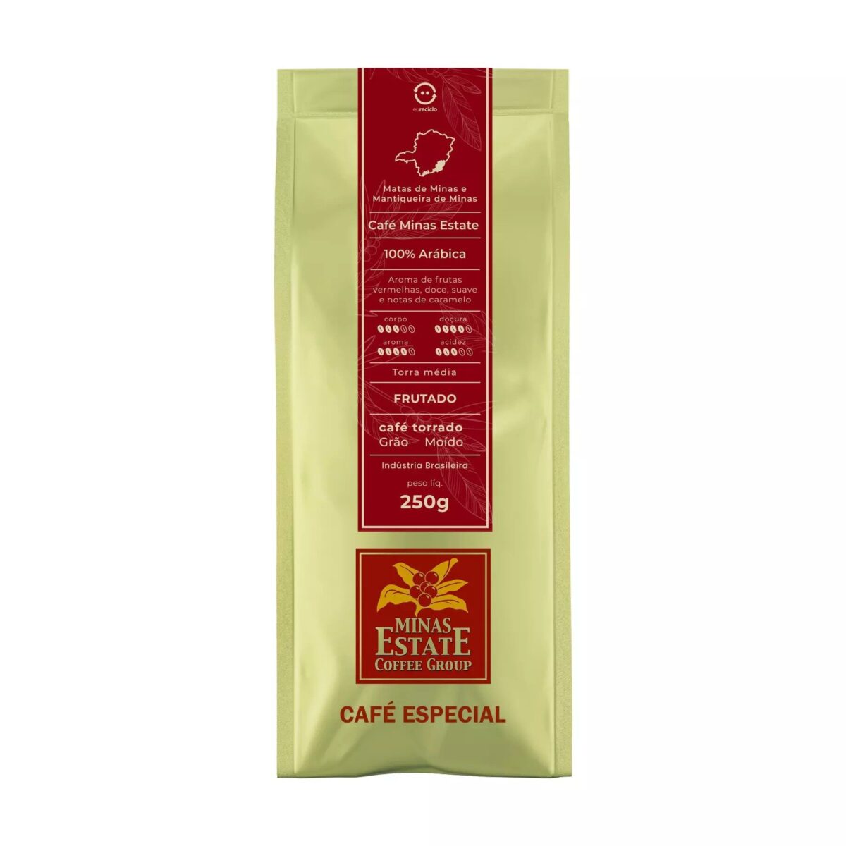 Pacote Café Especial Frutado Minas Estate 100% Arábica torra média 250g Matas de Minas