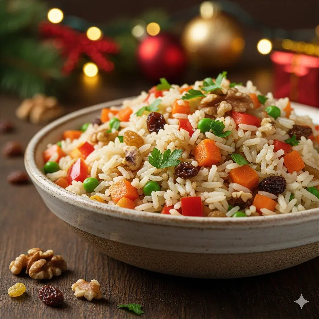 Arroz para ceia de natal: 10 receitas fáceis e deliciosas - 14 Arroz à grega natalino (versão especial)