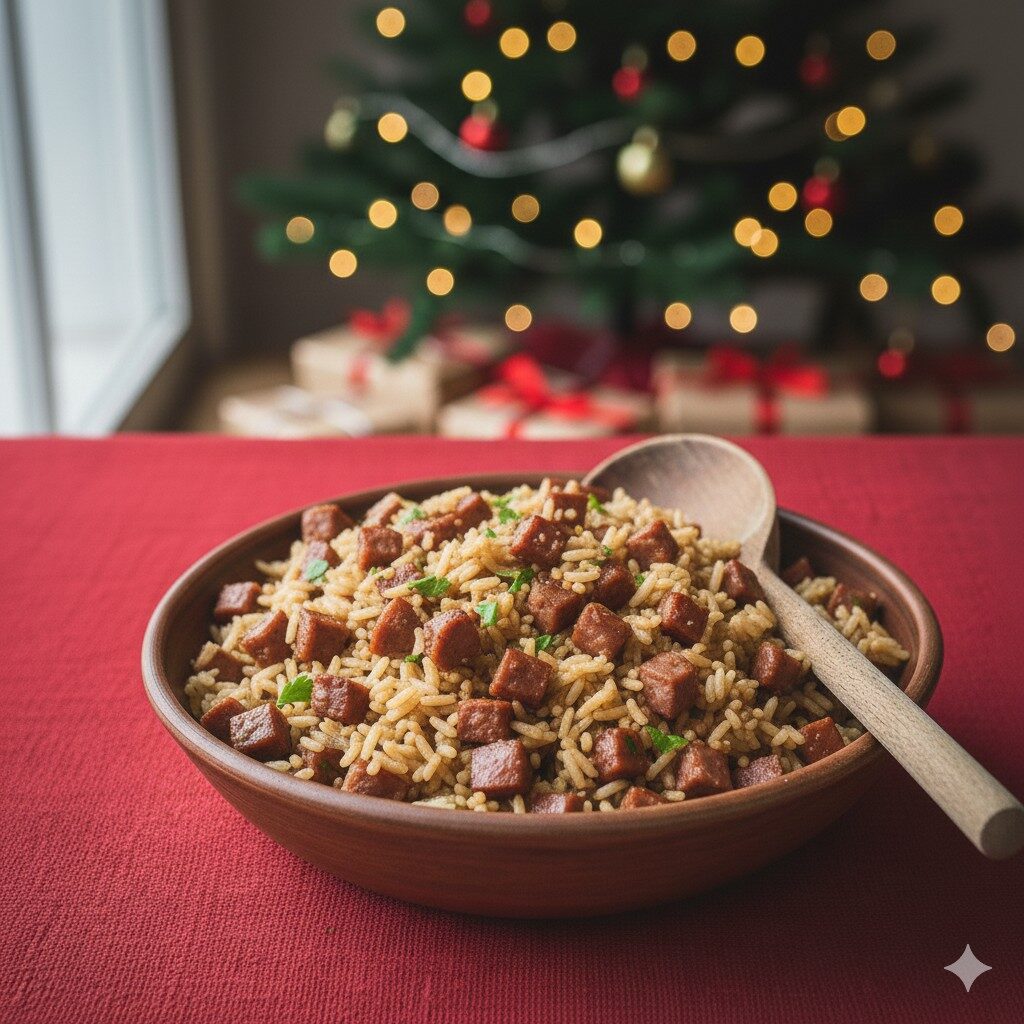 Arroz com linguiça artesanal e ervas