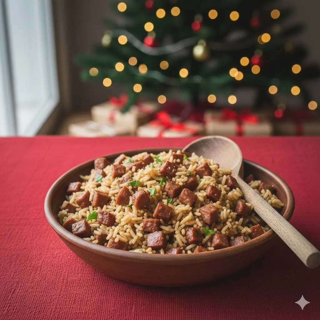 Arroz para ceia de natal: 10 receitas fáceis e deliciosas - 7 Arroz com linguiça artesanal e ervas