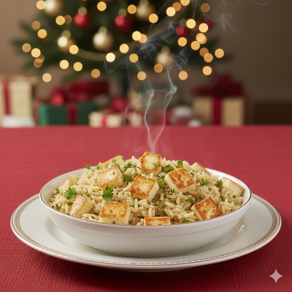 Arroz com queijo coalho e manteiga de ervas