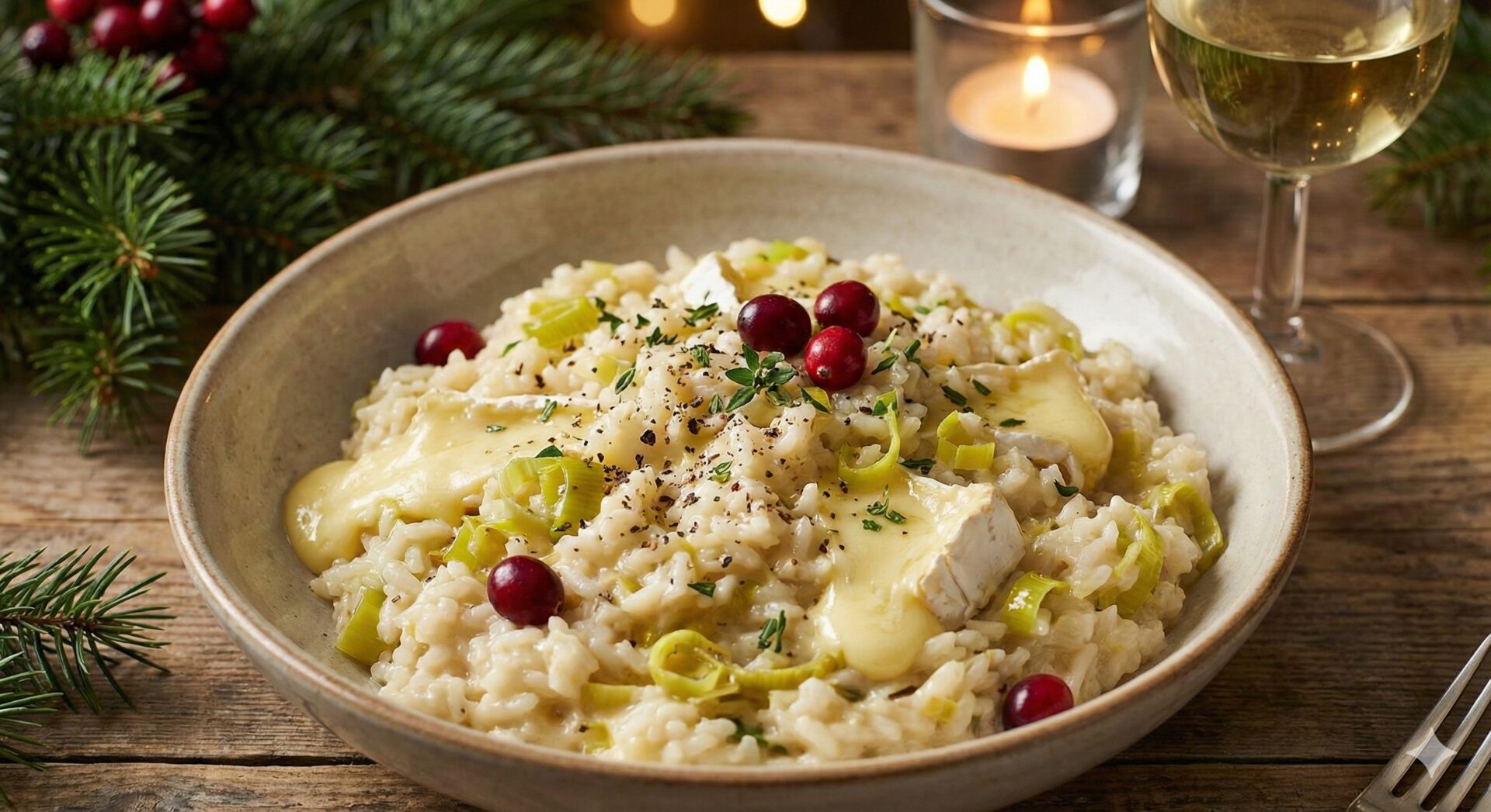 Arroz cremoso com queijo brie e alho-poró