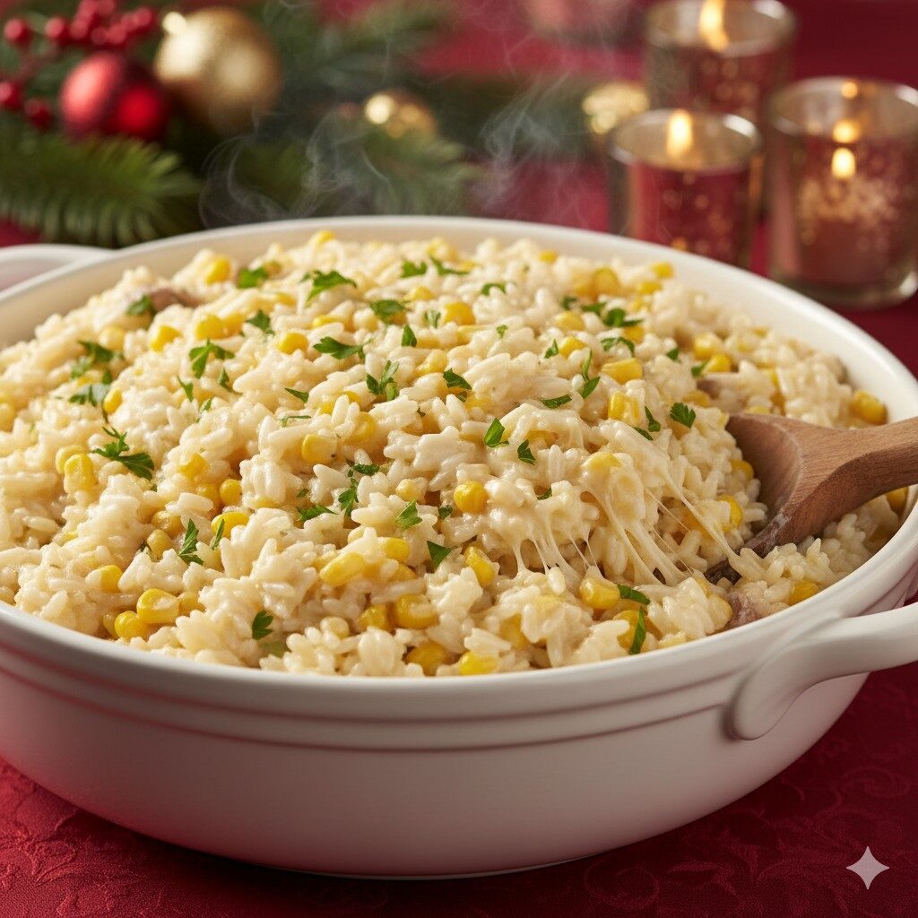 Arroz natalino cremoso com queijo