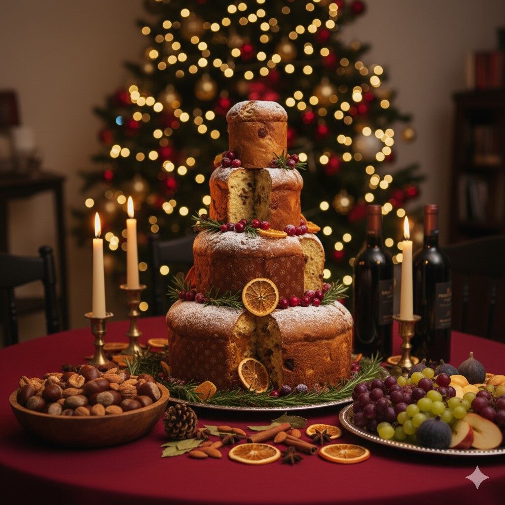 Centro da mesa com alimentos natalinos