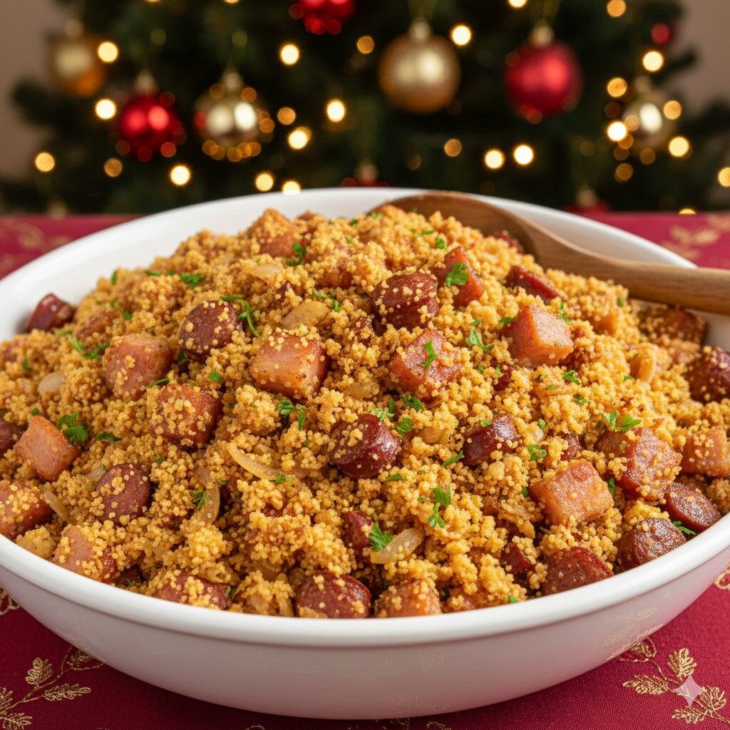 Farofa natalina com charcutaria