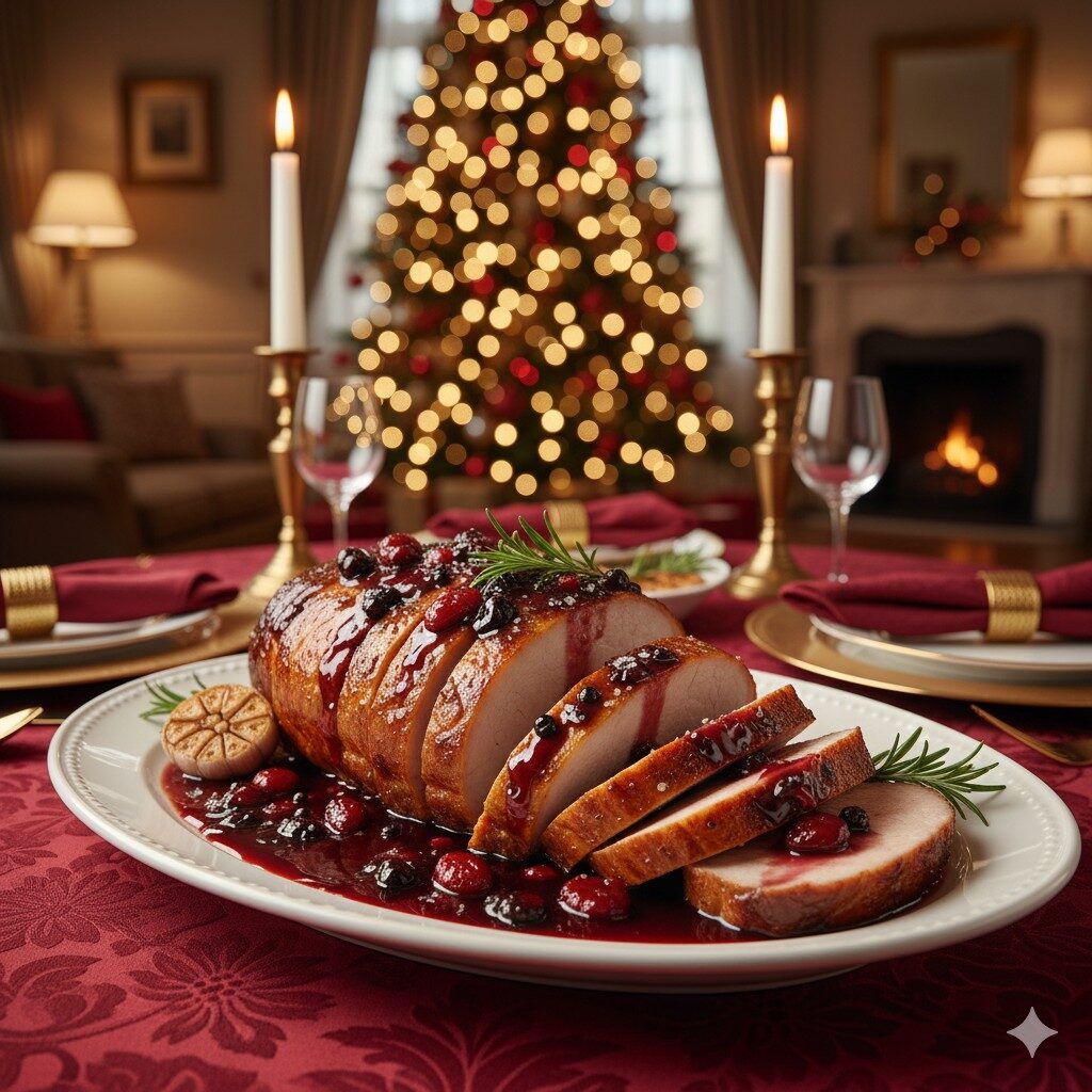 Lombo suíno ao molho de vinho tinto e geleia