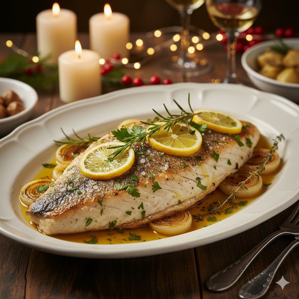 Peixe assado com limão-siciliano e azeite extravirgem