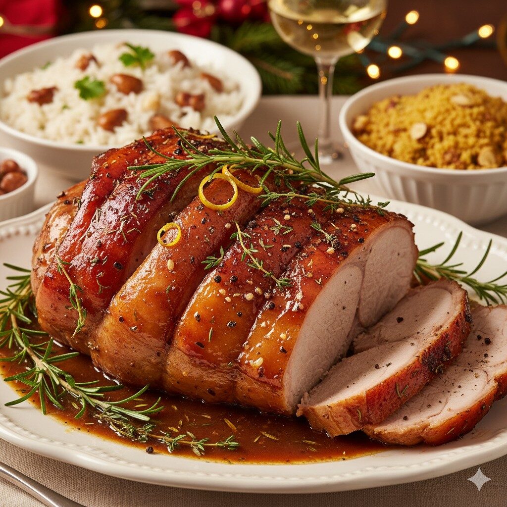 Pernil no vinho branco com ervas frescas