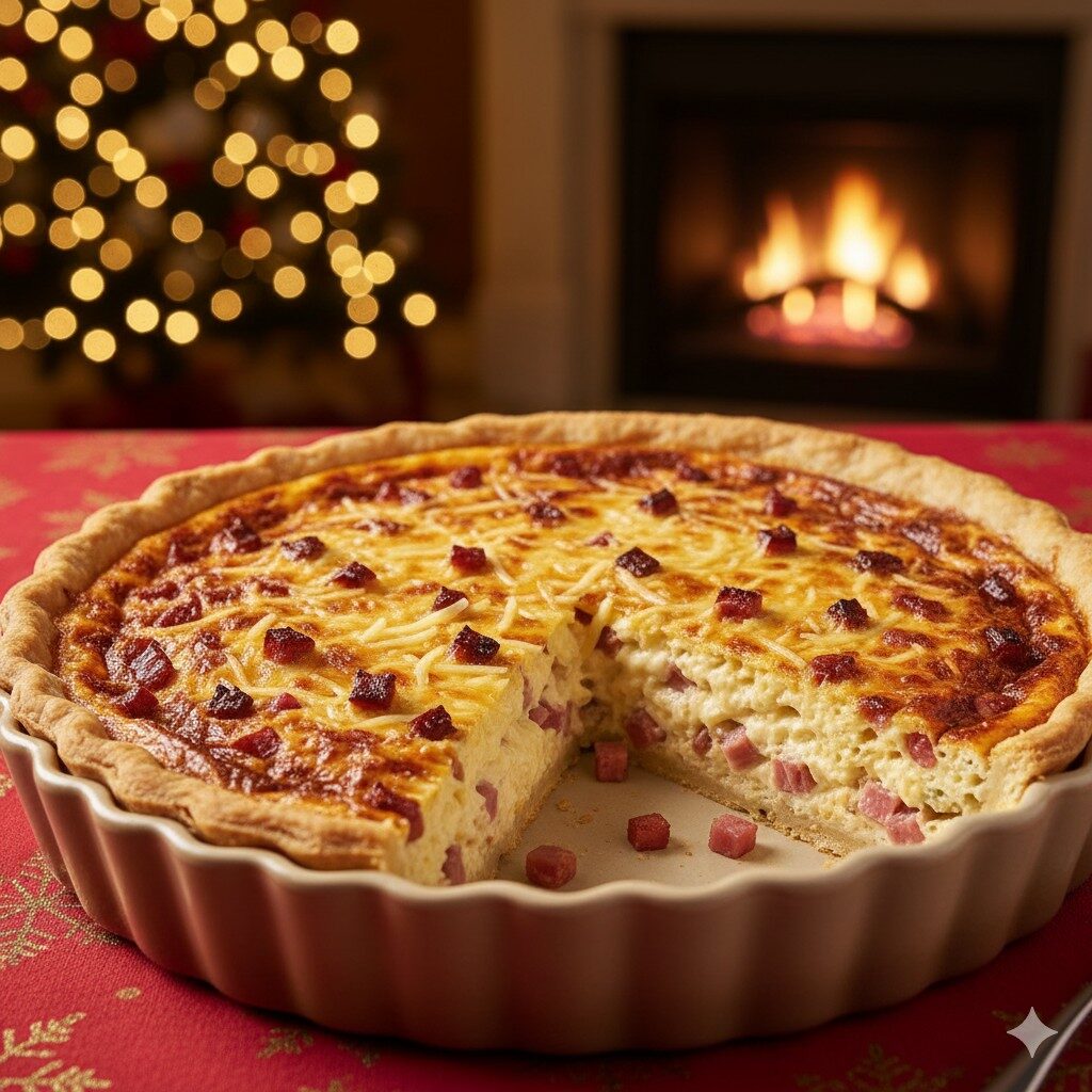 Quiche natalina de queijo com charcutaria